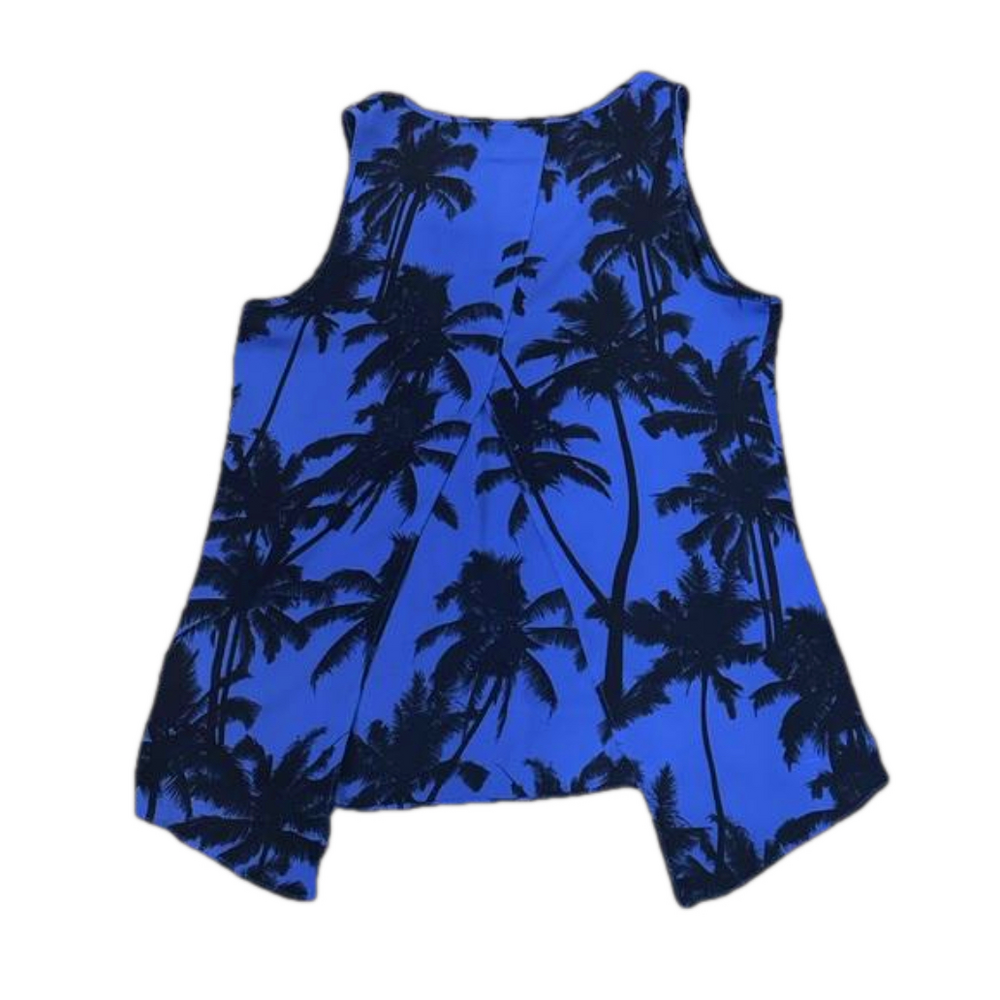 Express Blue Black Palm Tree Slit Back Tank Small NWT